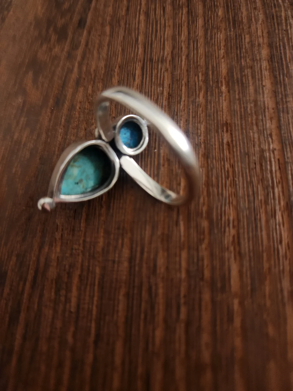 Turquoise Double Stone Sterling Silver Ring - Size 9